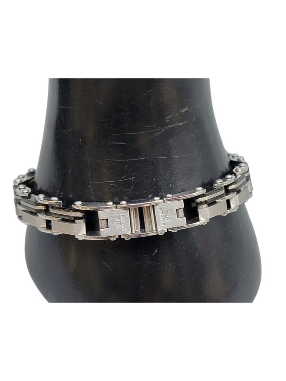 Inox Mens Reversible Stainless Steel Bracelet Gold or Silver & Black Size 7.5" - Picture 4 of 13